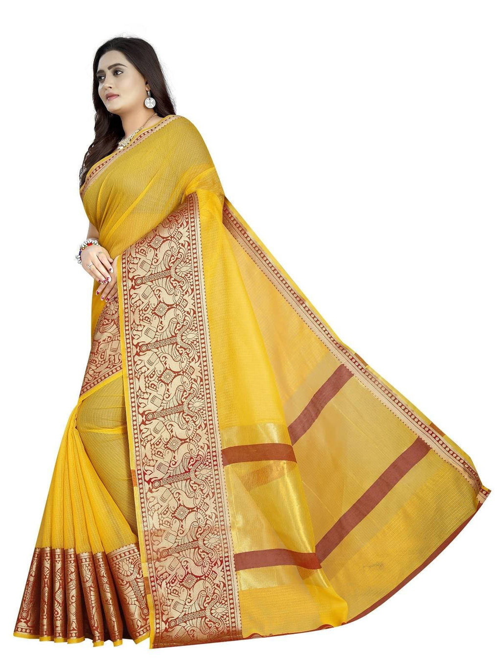 Vamika Banarasi Jaquard Yellow Weaving Saree | Grab2Buy