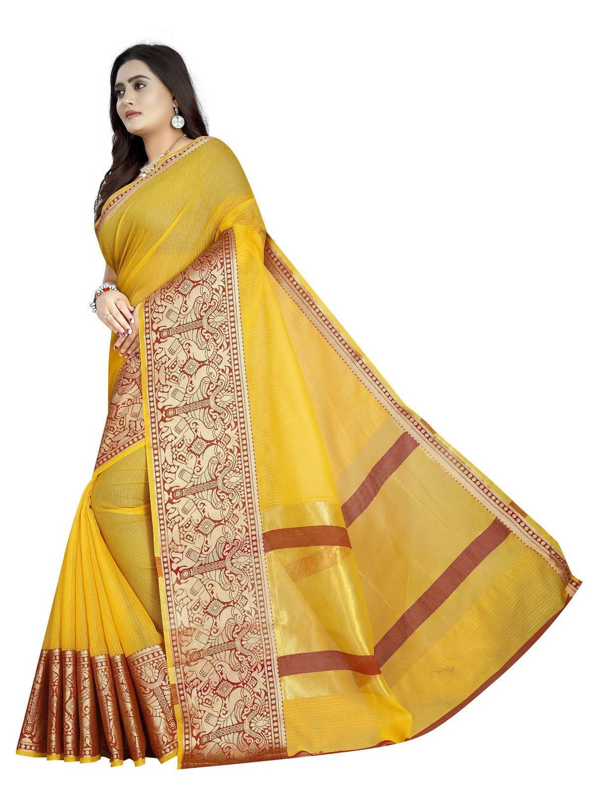 Vamika Banarasi Jaquard Yellow Weaving Saree | Grab2Buy