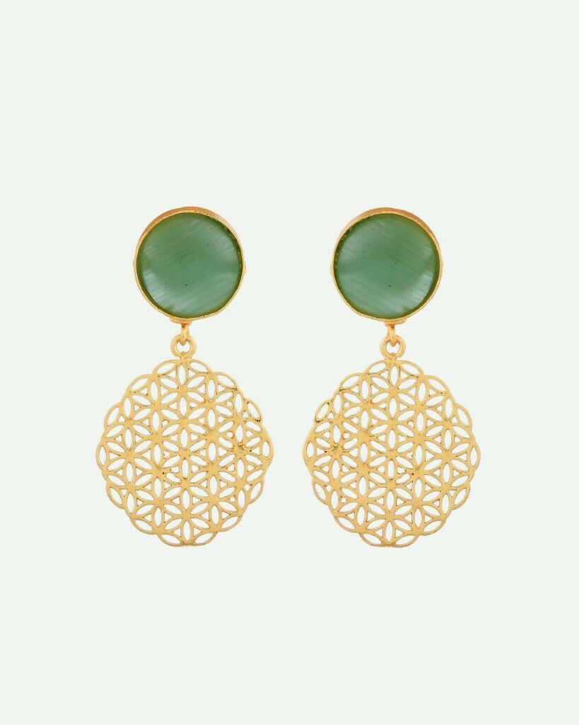 VOJ One Gram Gold-Polished Teal Colored Stone Studded Earrings | Grab2Buy