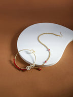 Gold-Polished White Red Kundan-Studded Pearl Beaded Nosepin - Ruby Raang | Grab2Buy