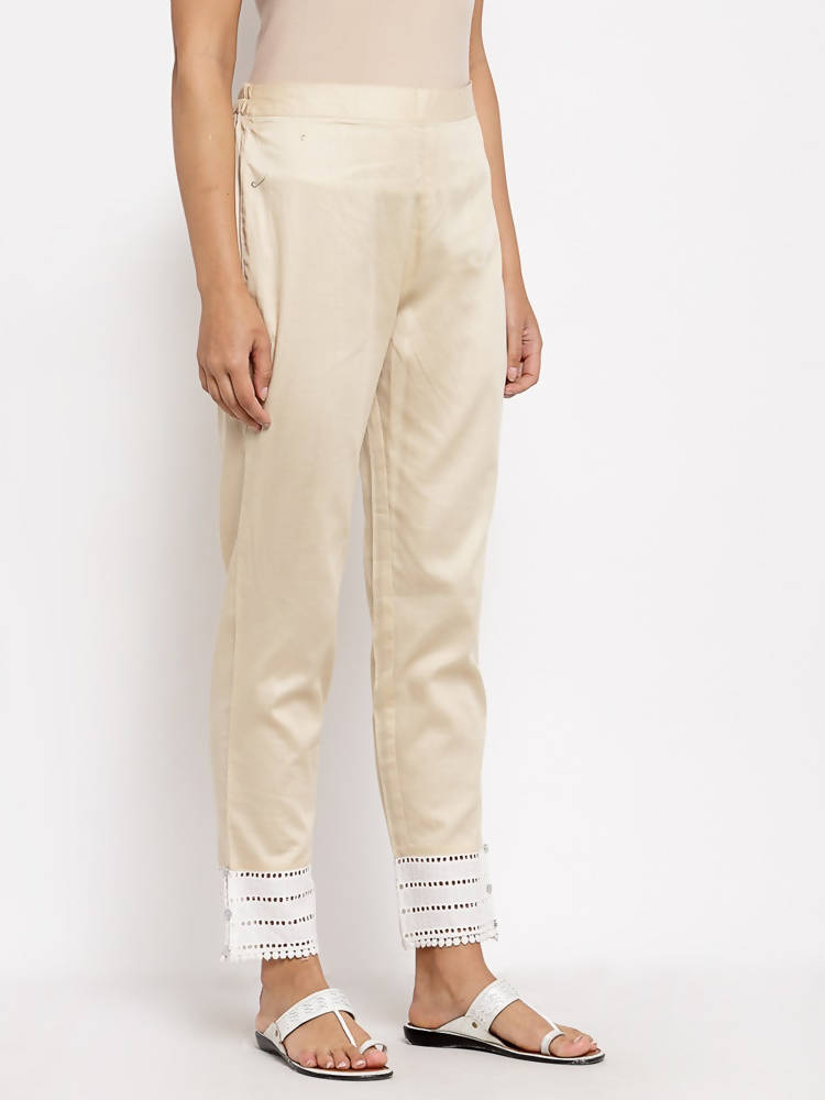 Myshka Beautiful Women's Cream Cotton Solid Casual Trouser | Grab2Buy
