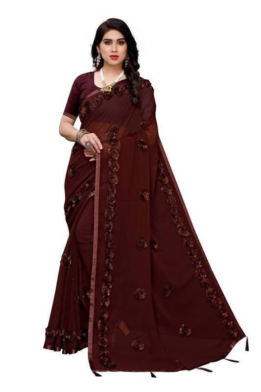 Vamika Brown Georgette Embroidery Saree (GULABO COFFEE) | Grab2Buy