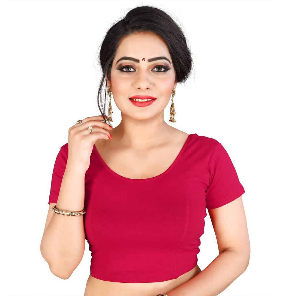 Vamika Pink Lycra Plain Blouse | Grab2Buy