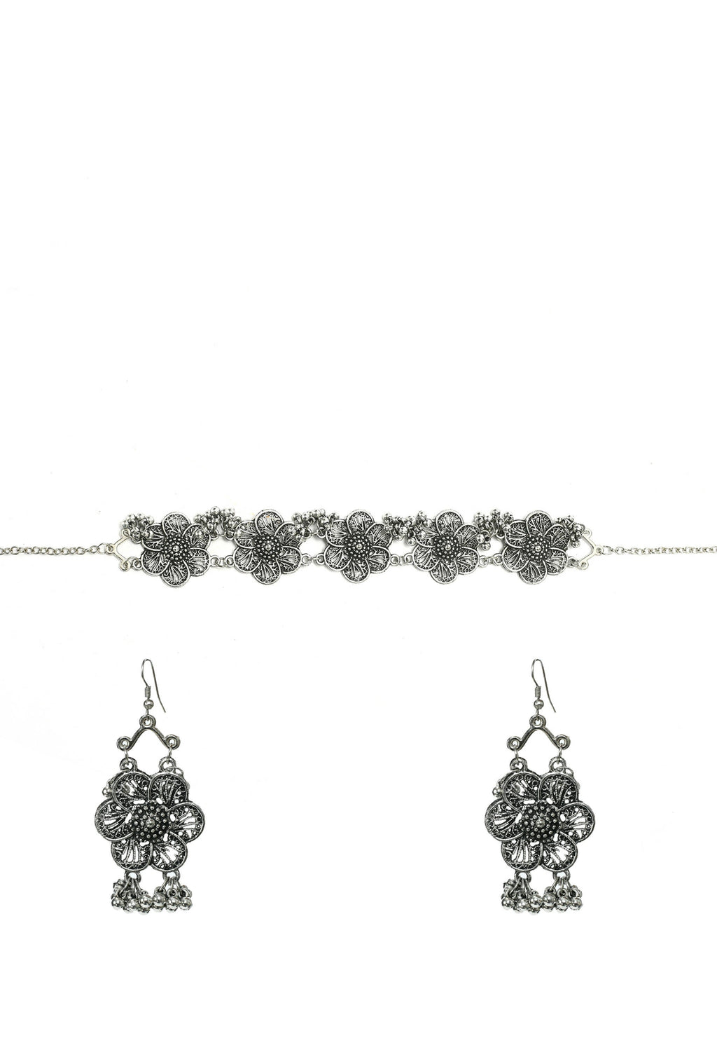 Mominos Fashion Johar Kamal Silver-Plated Brass Finish Floral Desgin Choker For Women | Grab2Buy
