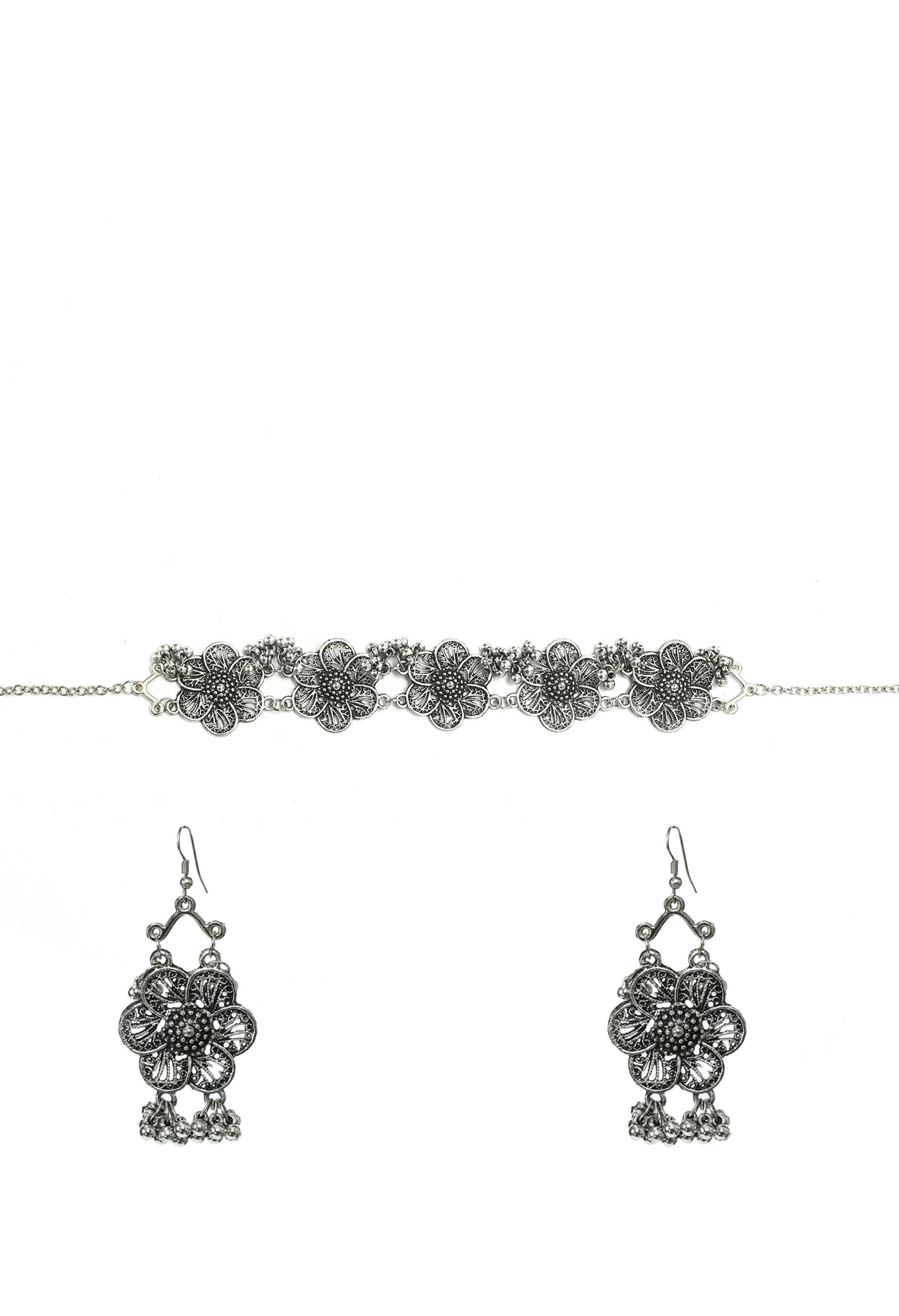 Mominos Fashion Johar Kamal Silver-Plated Brass Finish Floral Desgin Choker For Women | Grab2Buy