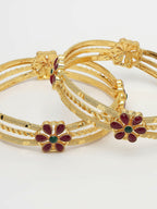 NVR Women's Set of 2 Gold-Polished Artificial Stones Handcrafted Traditional Bangles