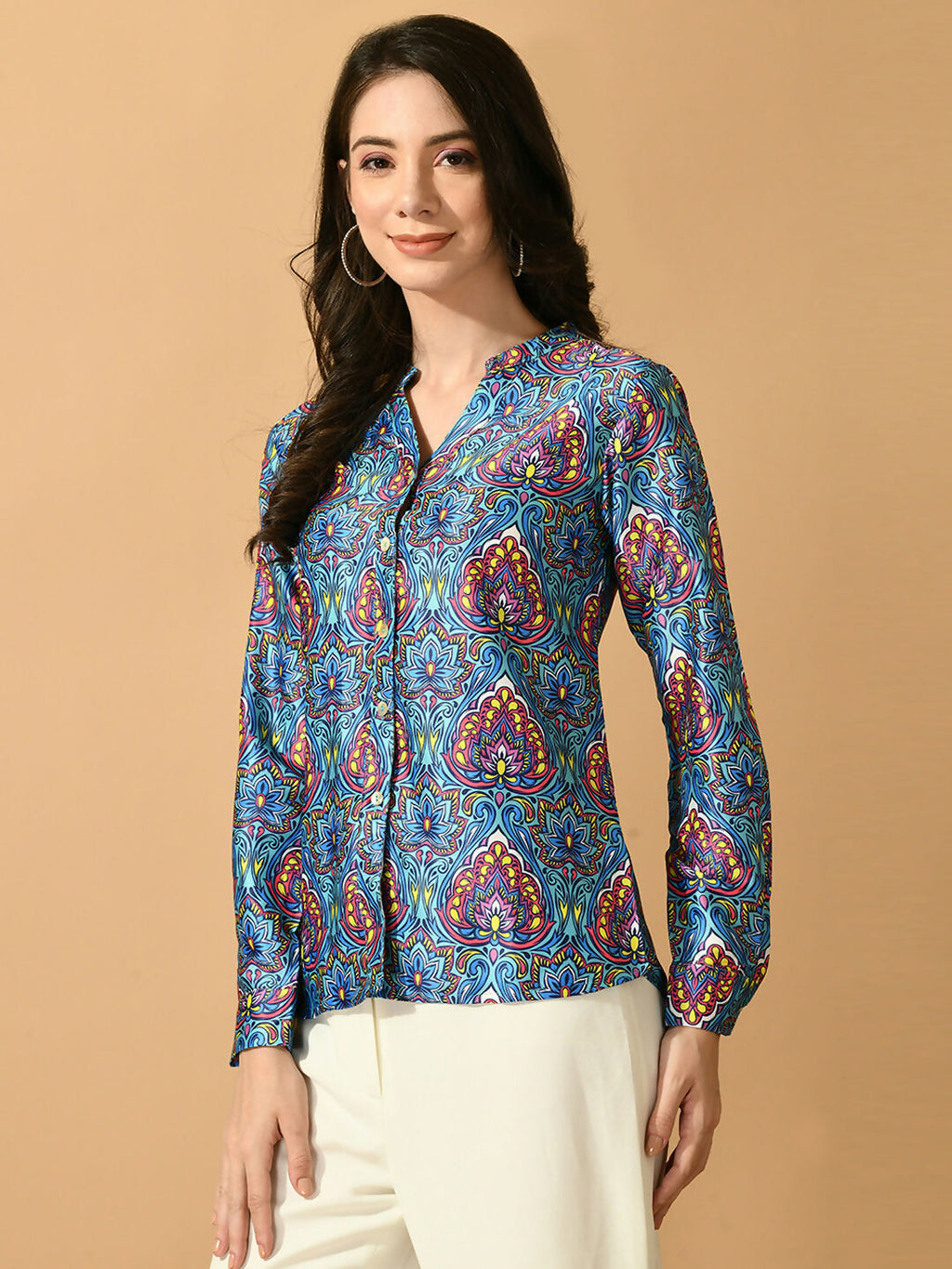 Myshka Women's Multi Satin Printed Smart Shirt | Grab2Buy
