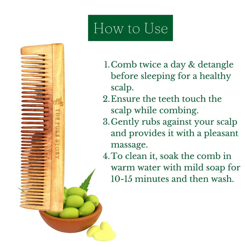 The Pure Story Oil Infused Neem Wood Dual Comb