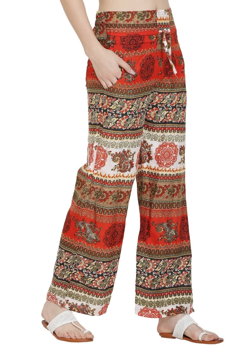 Asmaani Orange Color Mix Print Palazzo | Grab2Buy