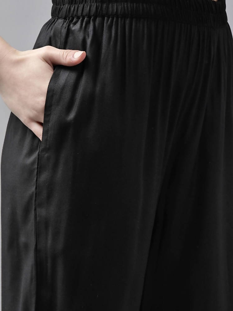 Yufta Women Black Solid Kurta with Trouser and Dupatta | Grab2Buy