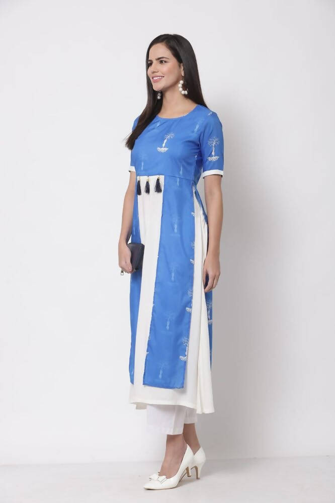 Myshka Viscose Printed 3/4 Sleeve Round Neck Casual Blue Women's dress | Grab2Buy