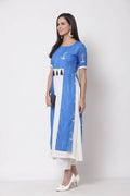 Myshka Viscose Printed 3/4 Sleeve Round Neck Casual Blue Women's dress | Grab2Buy