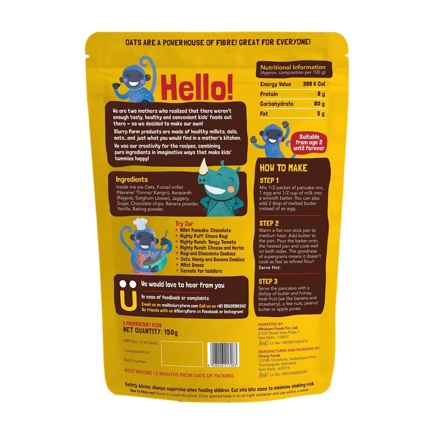 Slurrp Farm Banana Choco-Chip Millet Pancake Mix | Grab2Buy