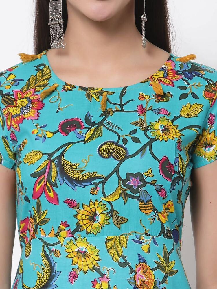 Myshka Women's Cotton Printed Half Sleeve Round Neck Multicolor Dress | Grab2Buy