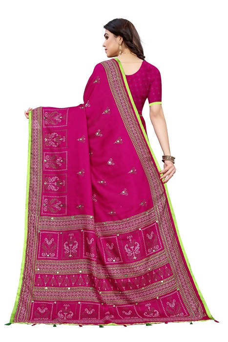 Vamika Embroidery Pink Jute Silk Saree (Jhulka Pink) | Grab2Buy