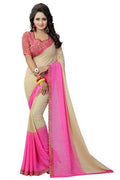 Vamika Pink and White Georgette Printed Contemporary Saree (PADING PINK) | Grab2Buy
