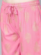 Yufta Women Pink & Golden Printed Kurta with Palazzo | Grab2Buy