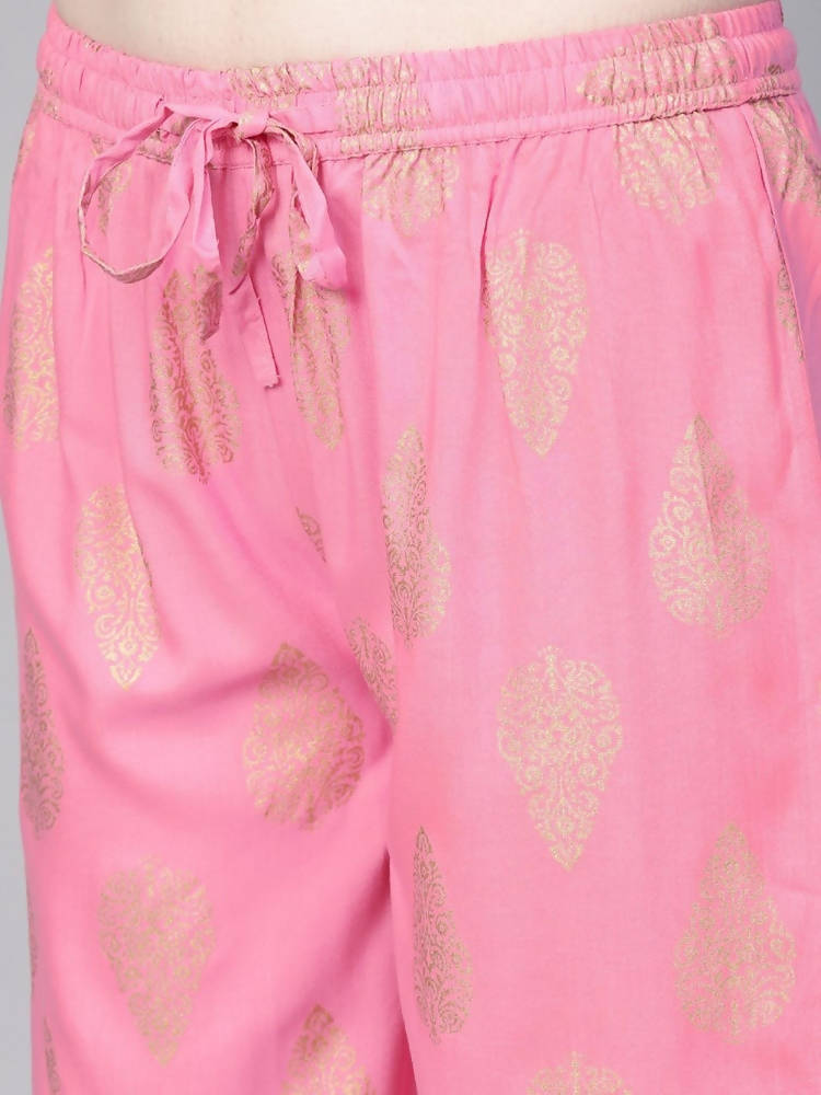 Yufta Women Pink & Golden Printed Kurta with Palazzo | Grab2Buy