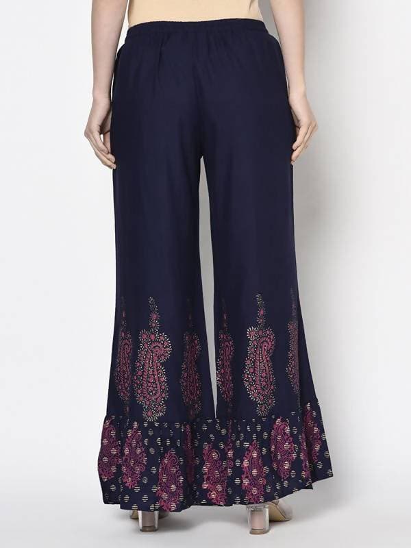 Aniyah Rayon Navy Blue Color Block Print Flared Slip-On Palazzo (AN-216K) | Grab2Buy