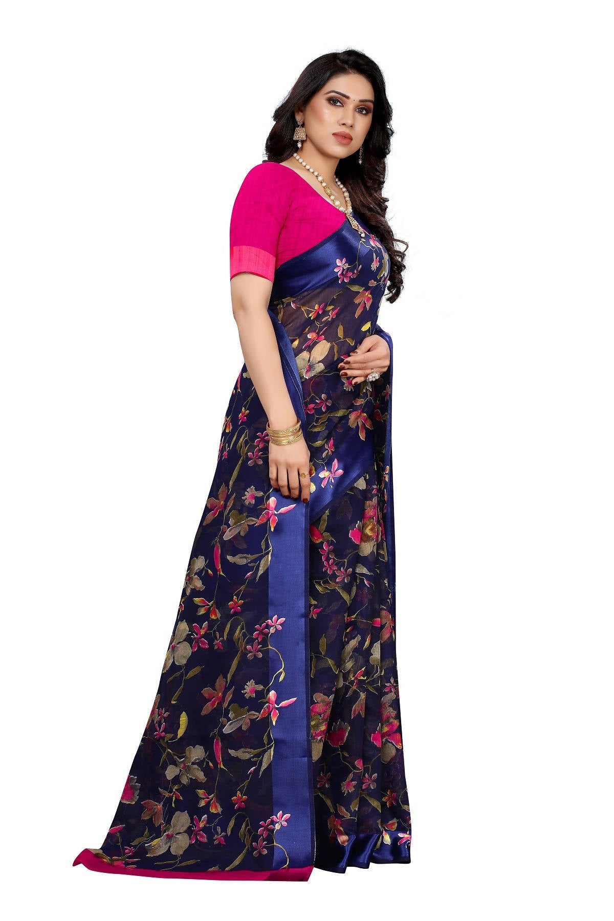 Vamika Navy Linen Satin Patta Saree (MANSI NAVY) | Grab2Buy