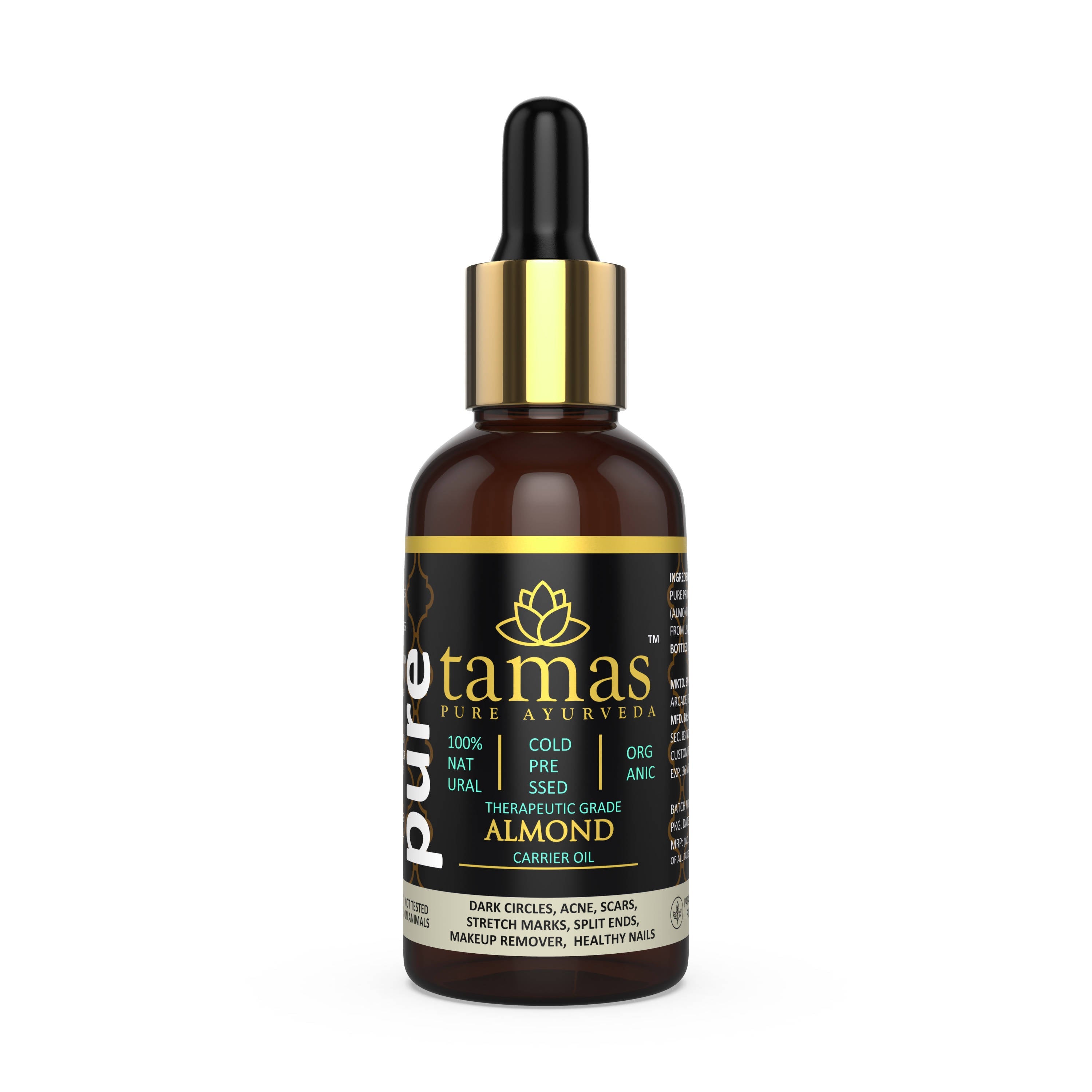 Tamas Pure Ayurveda 100% Organic Almond Cold Pressed Carrier Oil- USDA Certified Organic- 30ML | Grab2Buy