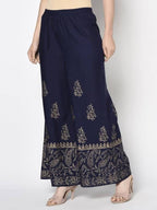 Aniyah Rayon Navy Blue Color Block Print Flared Slip-On Palazzo (AN-211K) | Grab2Buy