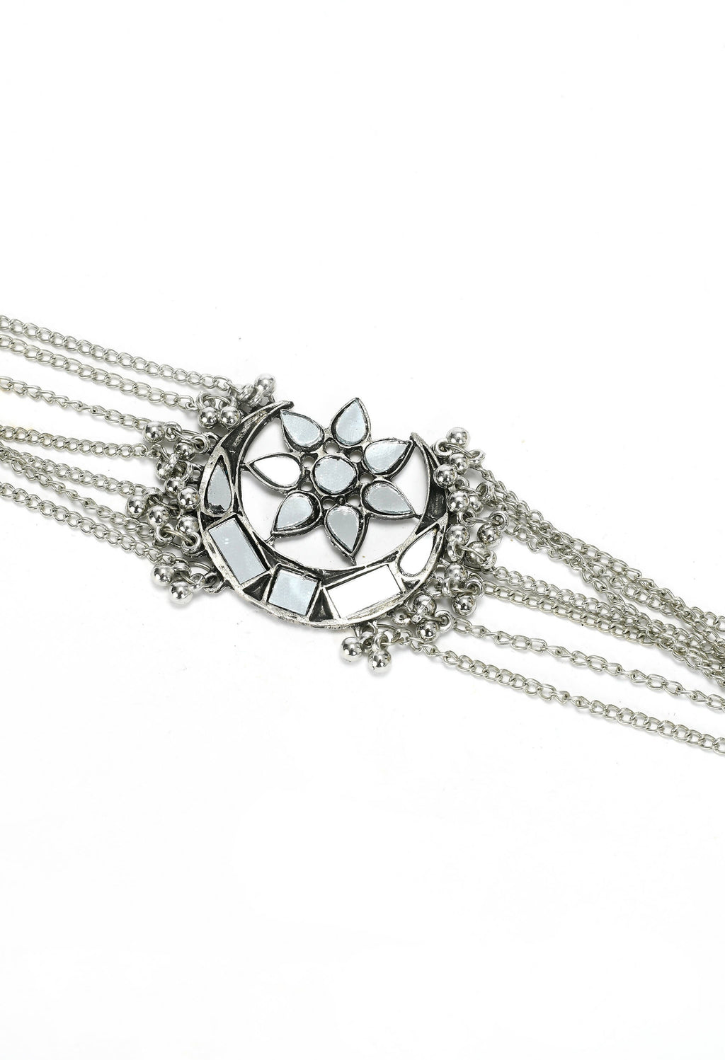 Mominos Fashion Johar Kamal Silver-Plated Brass Finish Mirror Work Choker For Women | Grab2Buy