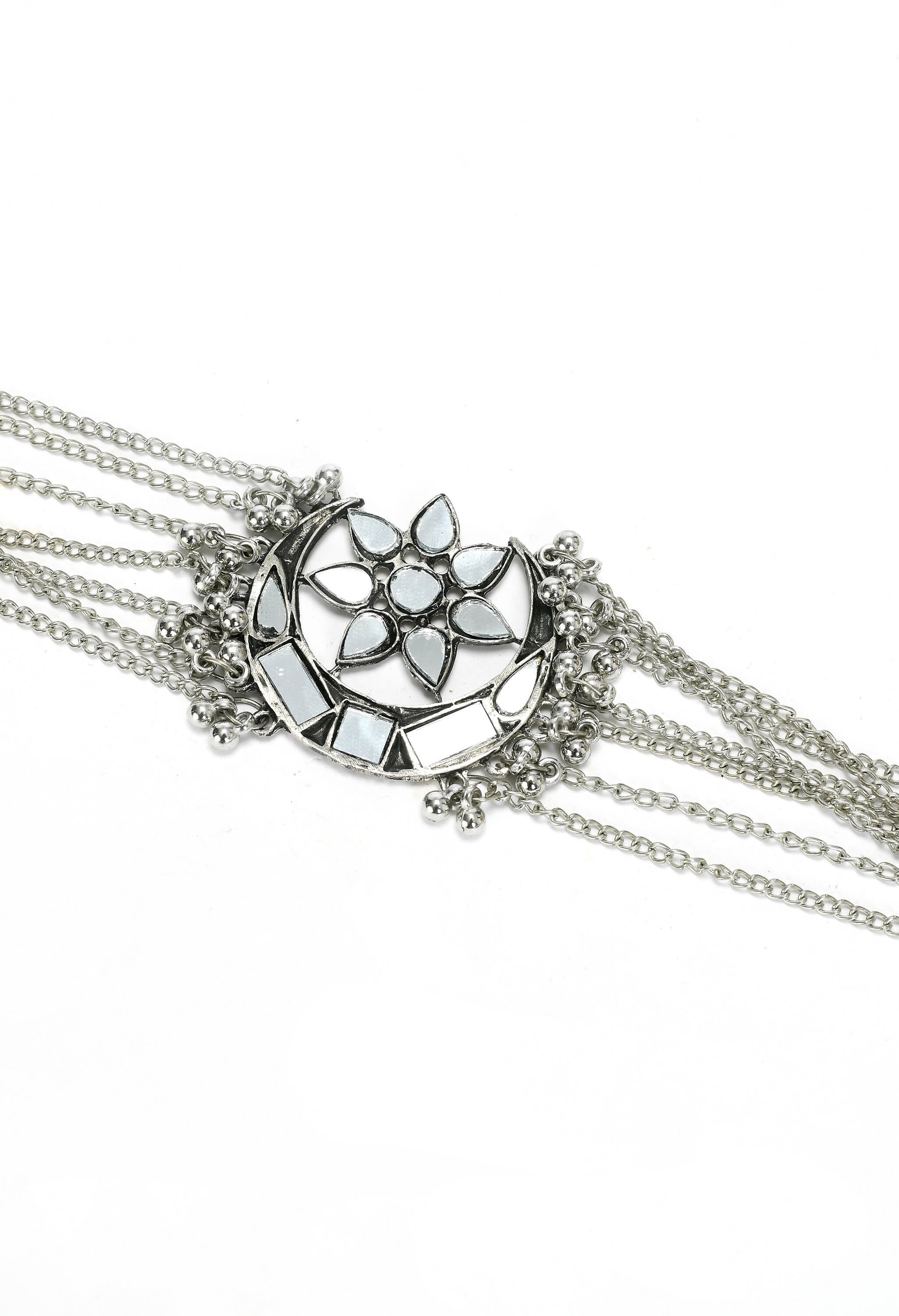 Mominos Fashion Johar Kamal Silver-Plated Brass Finish Mirror Work Choker For Women | Grab2Buy