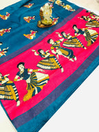 Vamika Rama Green & Red Kalamkari With Jhalar Khadi Silk Saree | Grab2Buy