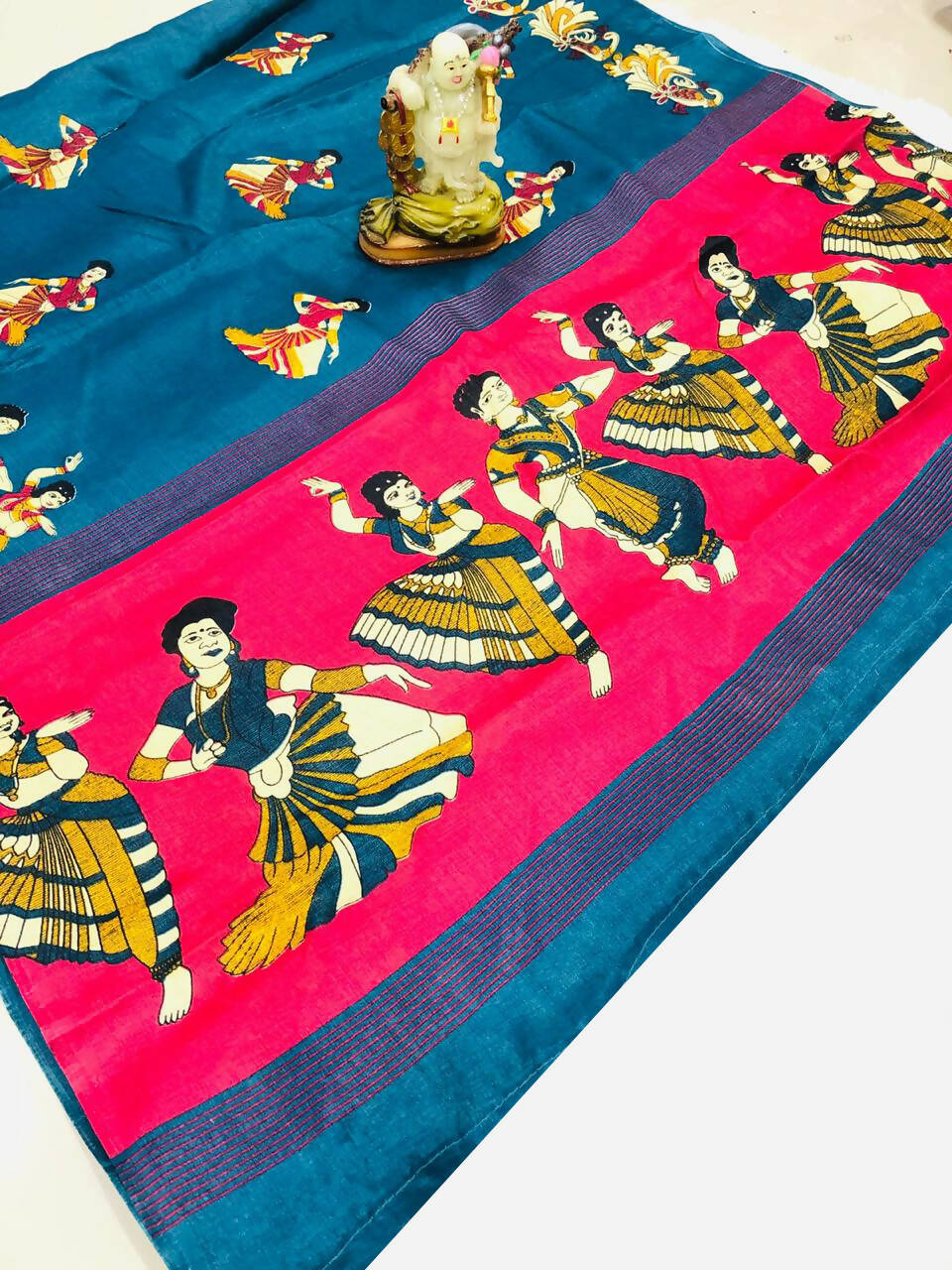 Vamika Rama Green & Red Kalamkari With Jhalar Khadi Silk Saree | Grab2Buy