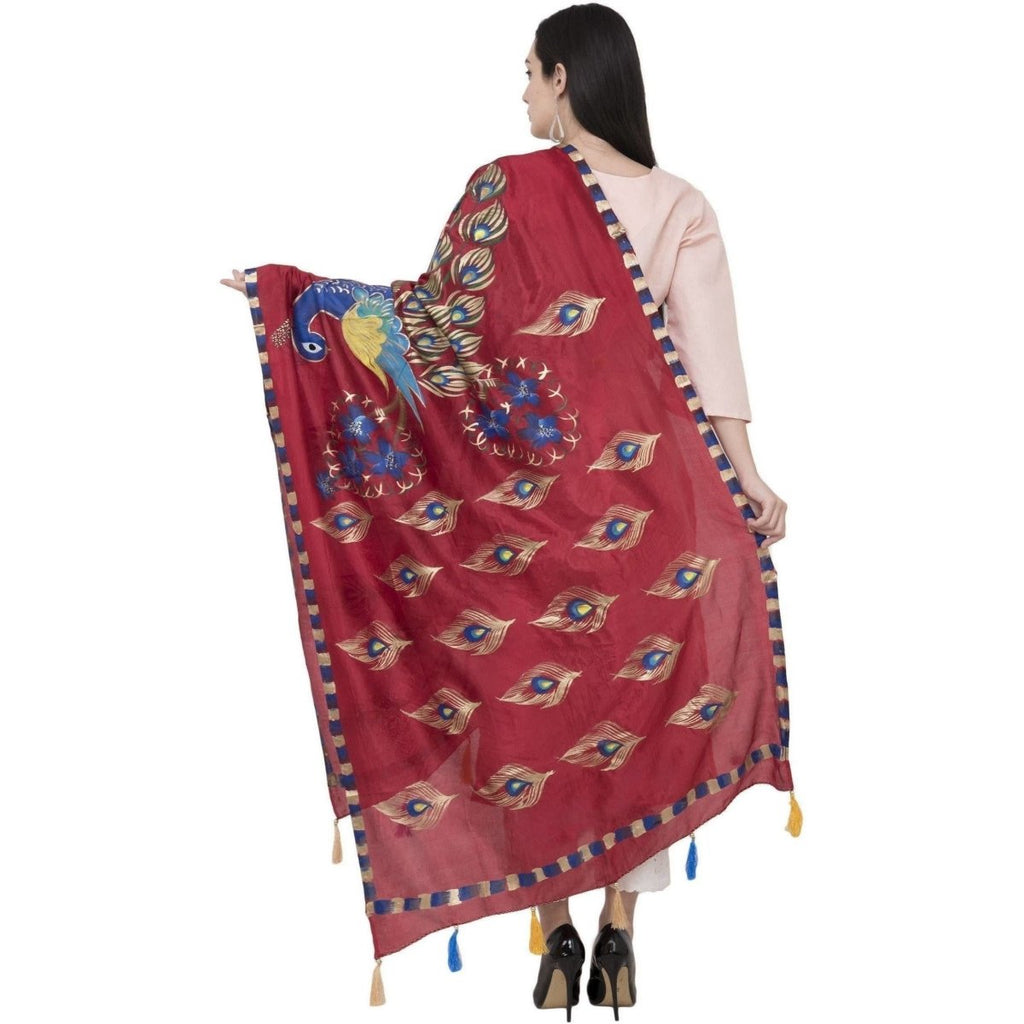A R Silk Silk Peacock Multi Fancy Dupatta Color Mehroon Dupatta or Chunni | Grab2Buy