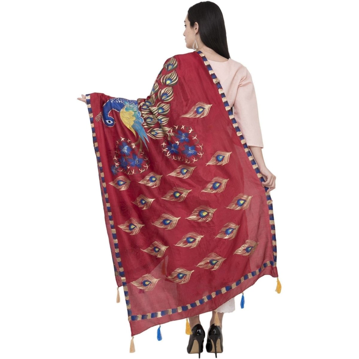 A R Silk Silk Peacock Multi Fancy Dupatta Color Mehroon Dupatta or Chunni | Grab2Buy