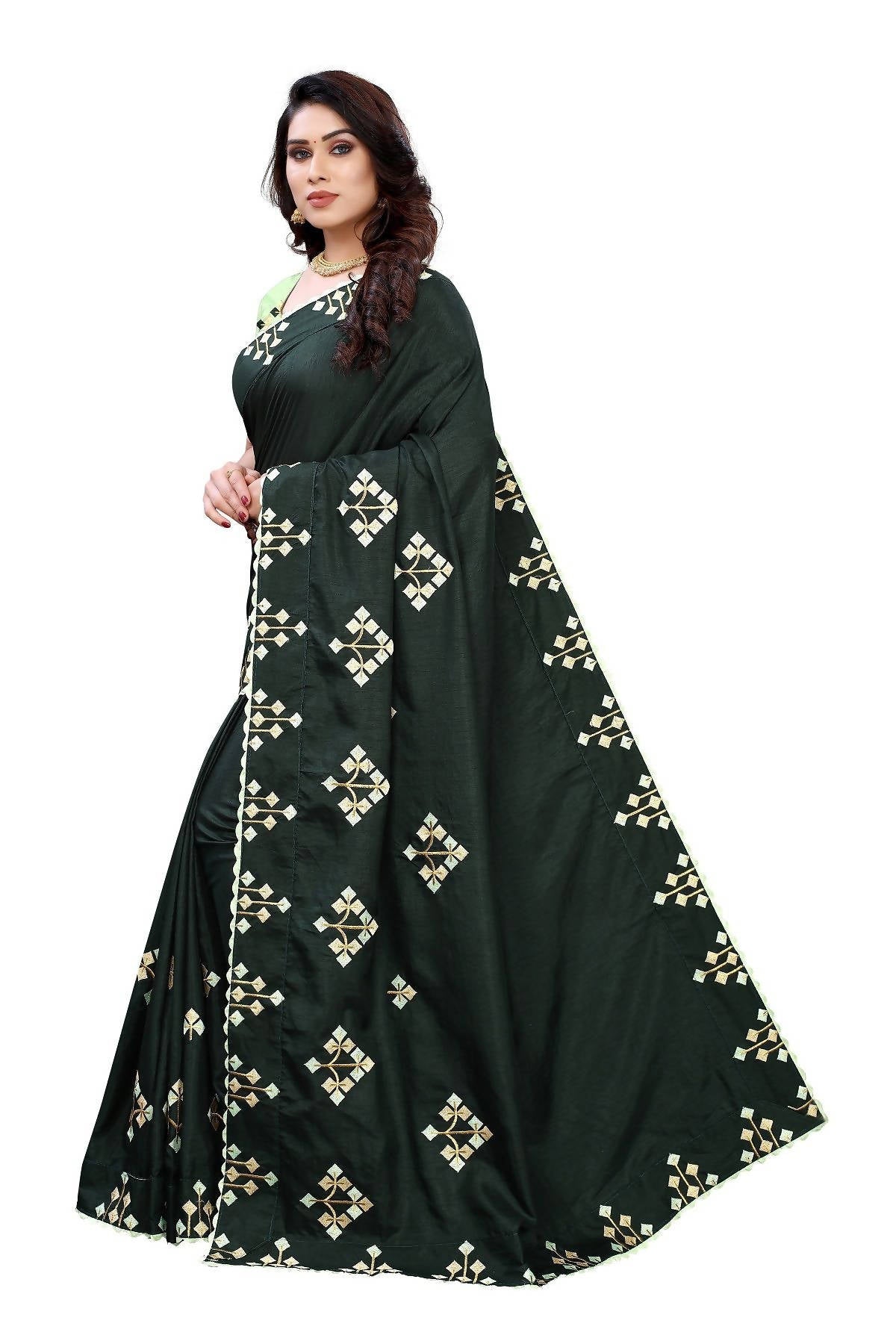 Vamika Green Dola Silk Embroidery Saree (JENY GREEN) | Grab2Buy