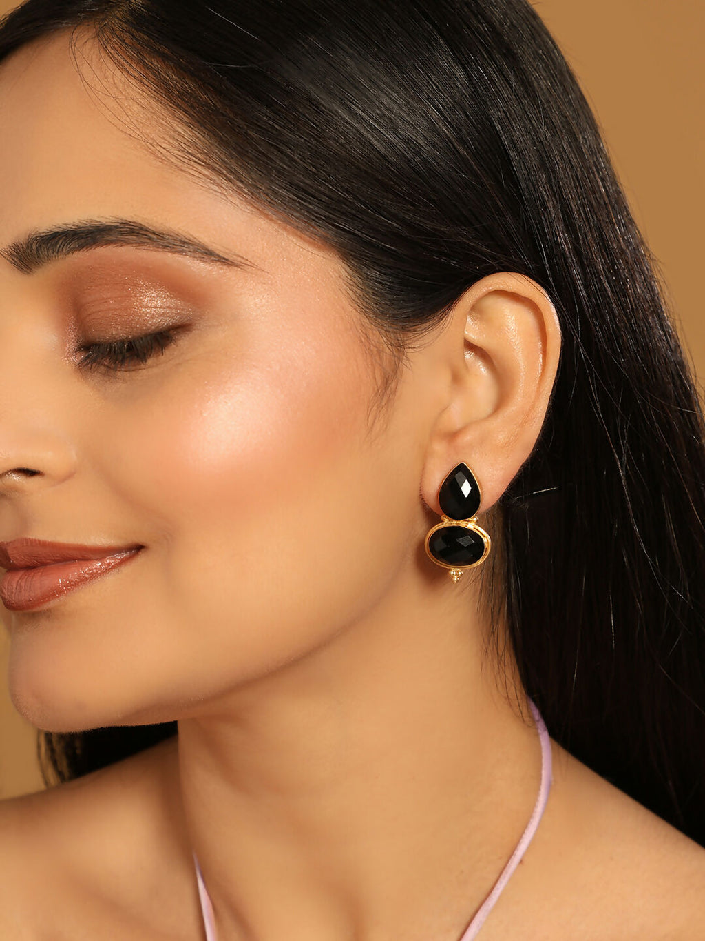 Nuyug 22K Gold Plated Black Embrace Earrings | Grab2Buy