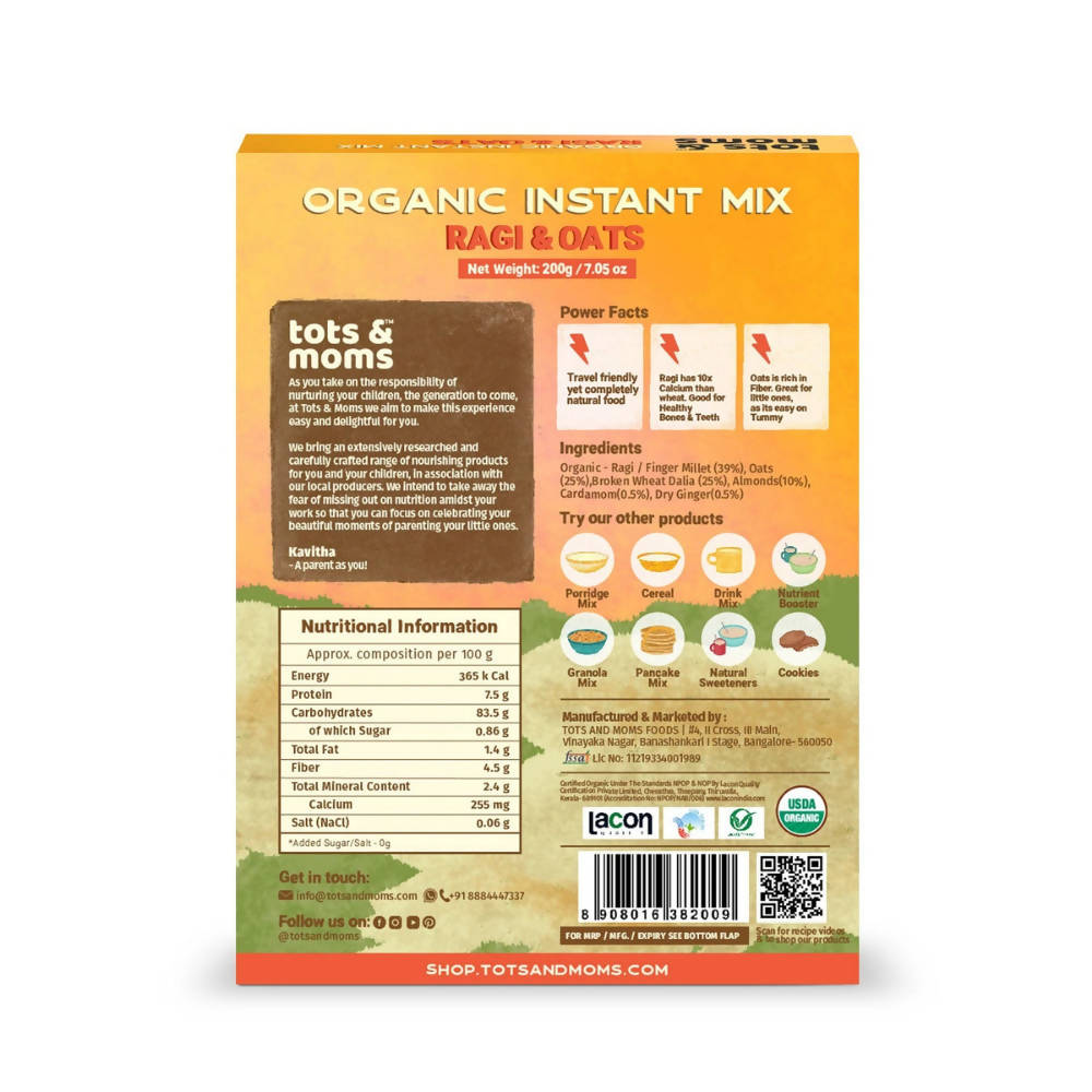 Tots and Moms Organic Ragi & Oats Instant Mix | Grab2Buy