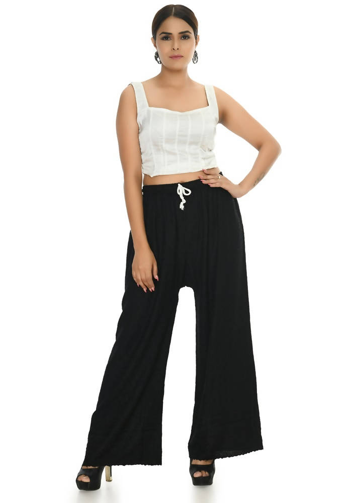 Mominos Fashion Moeza Reyon Cotton Black Chikan Work Palazzo | Grab2Buy