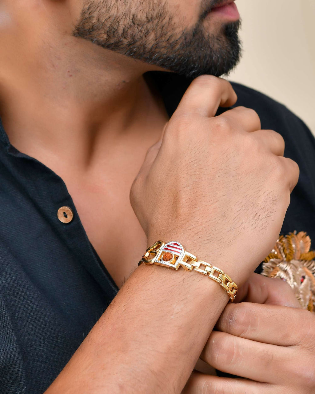VOJ Gold-Polished Rudraksh Om Bracelet | Grab2Buy