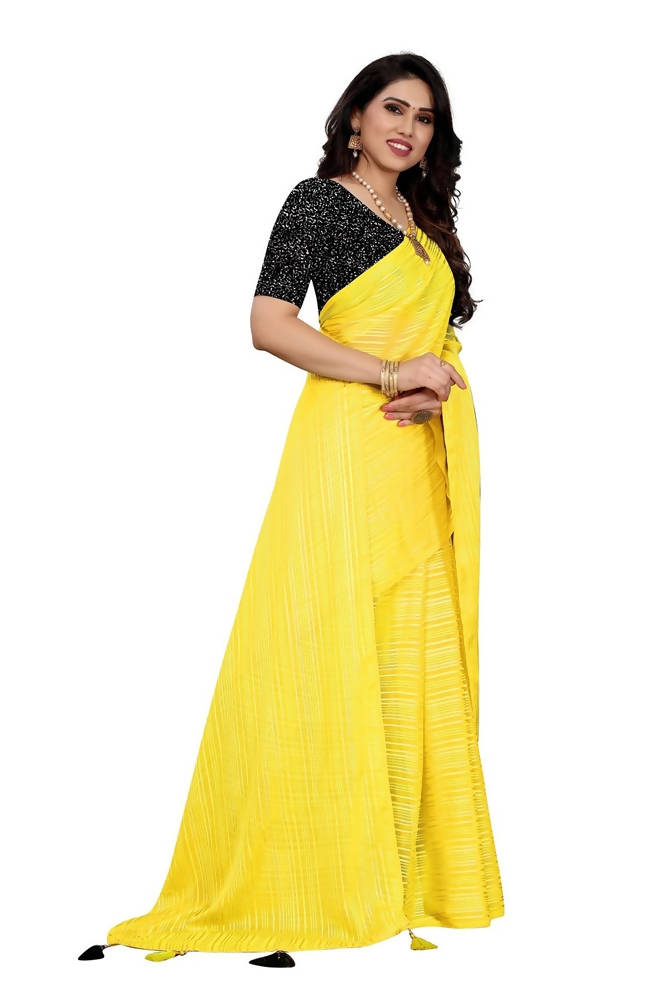 Vamika Yellow Georgette Seqence Saree (Riva Yellow) | Grab2Buy