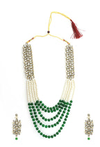 Mominos Fashion Johar Kamal Gold-Polished Rani Haar with Green and Off white Pearls Jewellery Set | Grab2Buy