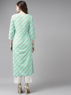 Yufta Women Sea Green Bandhani Striped Regular Sequined Pure Cotton Kurta with Palazzo | Grab2Buy