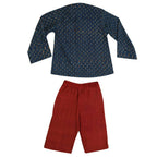 Mhyssa Scar Full Sleeve Blue Kurta With Full Length Maroon Pant Set For Kids | Grab2Buy