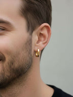 NVR Men's Gold Plated Geomatric Shaped Hoop Earrings | Grab2Buy
