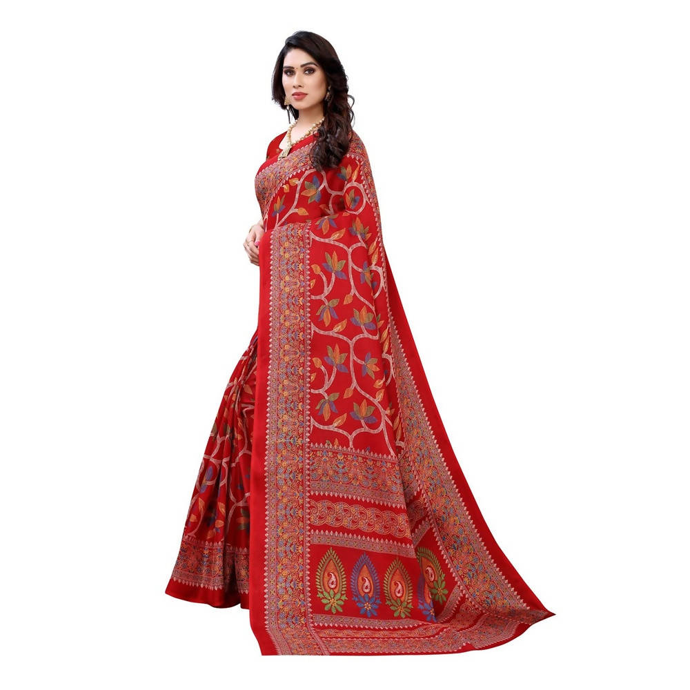 Vamika Printed Jute Silk Red Saree (Rishika Red) | Grab2Buy