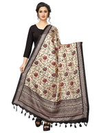 Vamika Flower Printed Black Khadi Bhagalpuri Dupatta | Grab2Buy