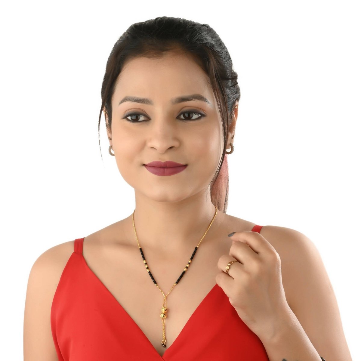 AanyaCentric Gold-Polished Short Mangalsutra Set with Earrings | Grab2Buy