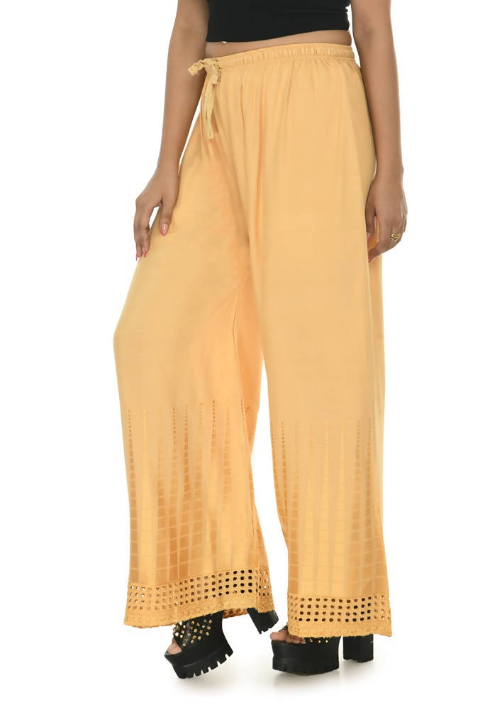 Mominos Fashion Moeza Reyon Cotton Golden Color Cut Work Palazzo | Grab2Buy