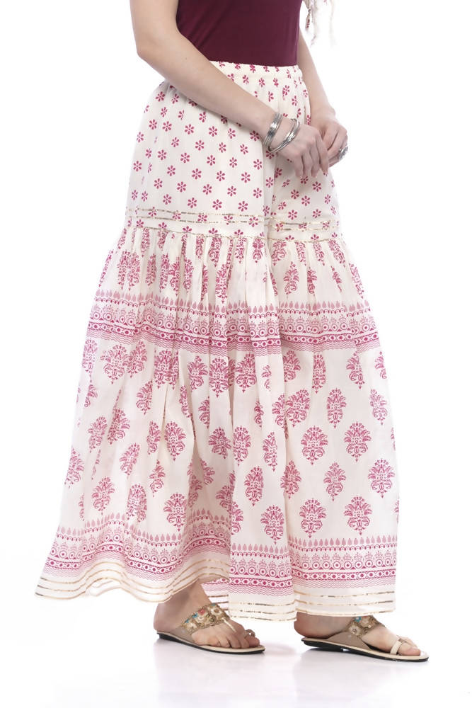 Mominos Fashion Cotton Block Print With Lace Work Off White Maroon Color Prints Palazzo | Grab2Buy