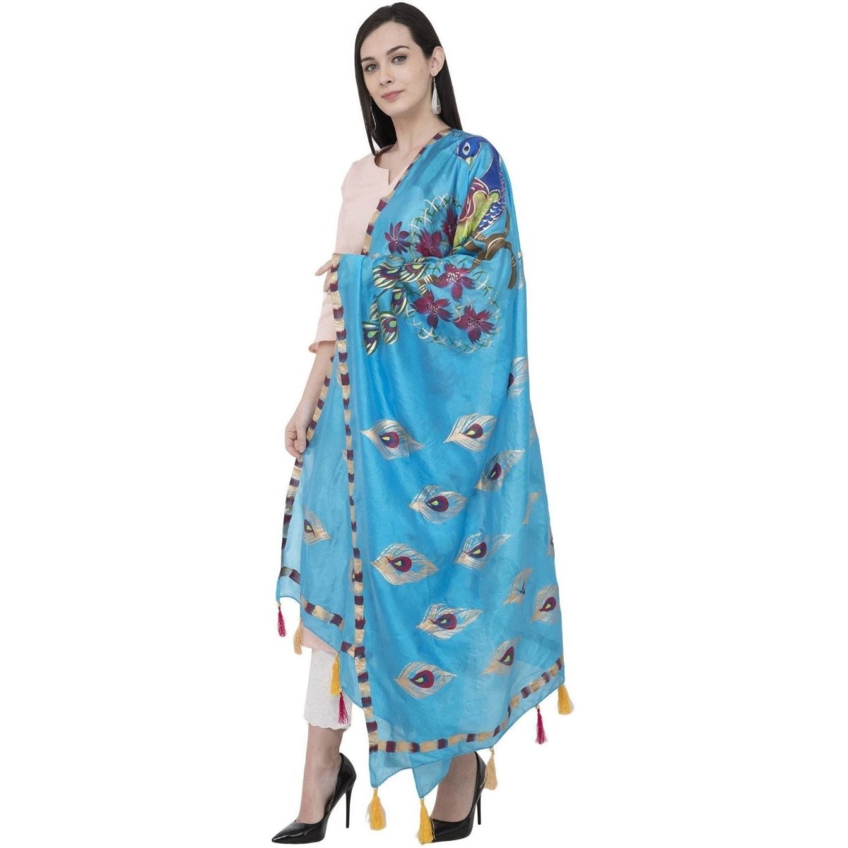 A R Silk Silk Peacock Multi Fancy Dupatta Color Firozi Dupatta or Chunni | Grab2Buy