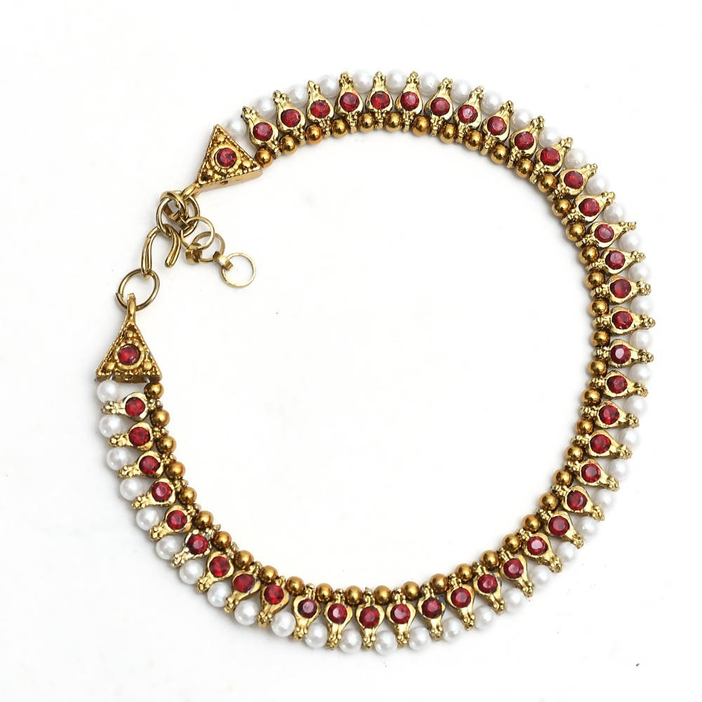 Mominos Fashion Kamal Johar Red Kundan Anklets | Grab2Buy