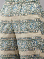 Yufta Women Beige Floral Printed Regular Pure Cotton Kurta with Trouser | Grab2Buy